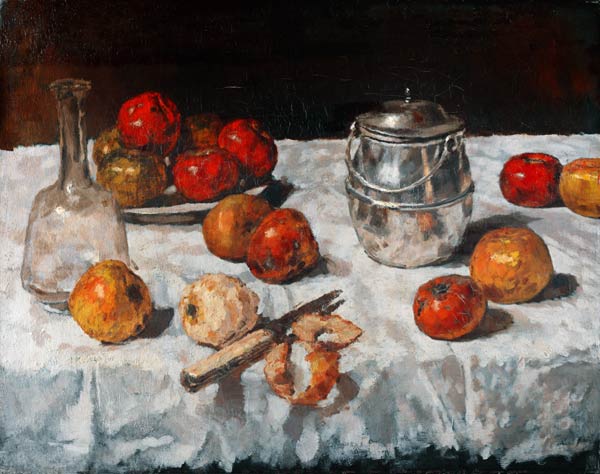 Stillleben mit Äpfeln und Keksdose od Carl Schuch