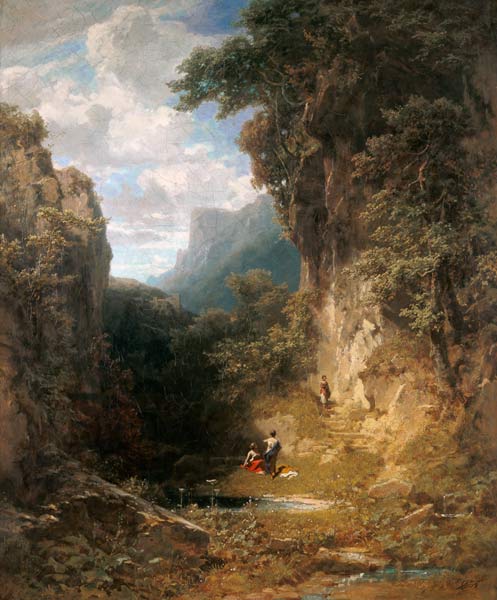 Mountain ravine of women taking a bath od Carl Spitzweg