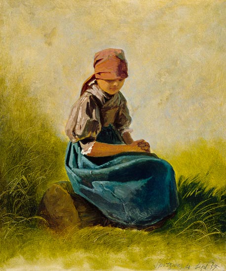 Sedentary farmer girl with folded hands od Carl Spitzweg