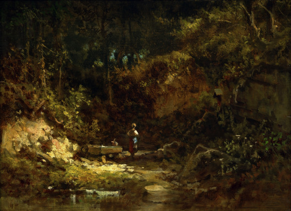 Spitzweg / Girl at Forest Stream /c.1865 od Carl Spitzweg