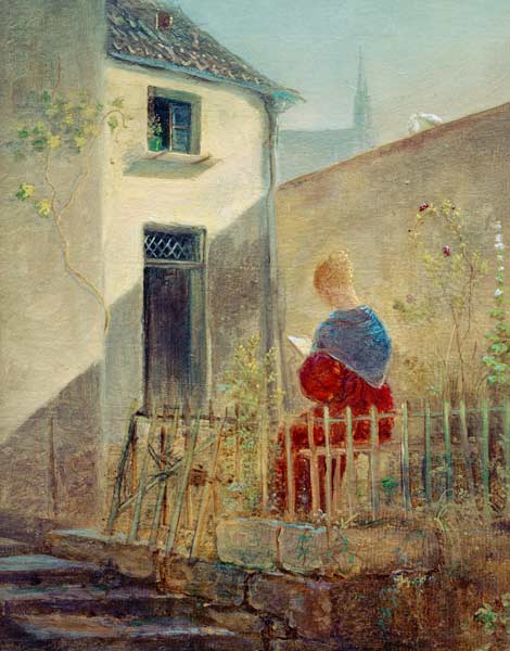 Spitzweg / Woman in Garden / Painting od Carl Spitzweg