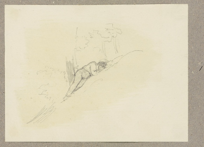 An einem Hang unter einem Baum schlafender Mann od Carl Theodor Reiffenstein