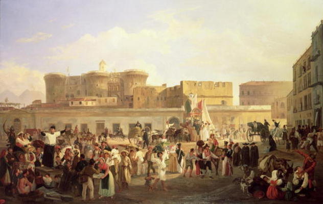 Neapolitan Folk Life at the Largo di Castello, c.1850 (oil on canvas) od Carl Wilhelm Götzloff