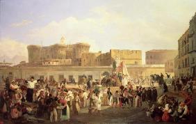 Neapolitan Folk Life at the Largo di Castello, c.1850 (oil on canvas)
