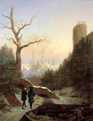 Winter Landscape with Gothic Church, 1821 (oil on canvas) od Carl Wilhelm Götzloff