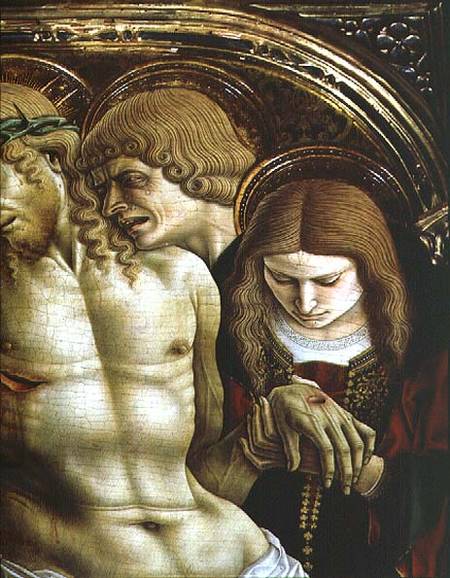 Lamentation of the Dead Christ, detail of St. John the Evangelist and Mary Magdalene, from the Sant' od Carlo Crivelli