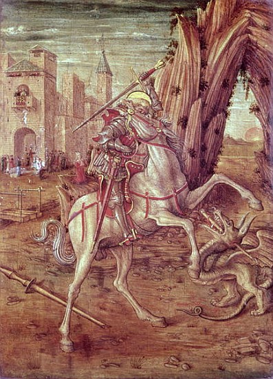 St. George and the Dragon, scene from the predella panel of the ''Madonna della Rondine'' altarpiece od Carlo Crivelli