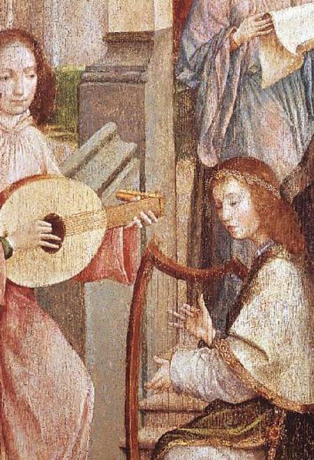 The Annunciation, detail of two Angels Playing Instruments od Carlos