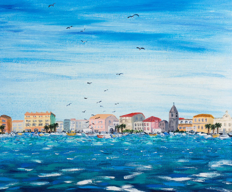 Sea Scene with Houses od Carolyn  Hubbard-Ford