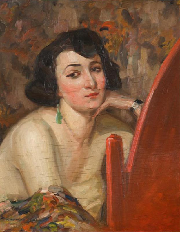 Woman at Mirror (oil on plywood) od Casimiro Jodi