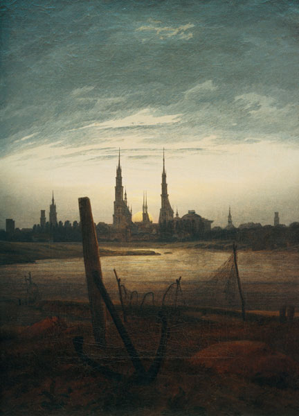 Town at moonrise od Caspar David Friedrich