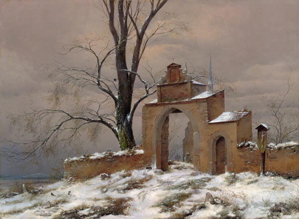 Lonely cemetery gate in winter od Caspar David Friedrich