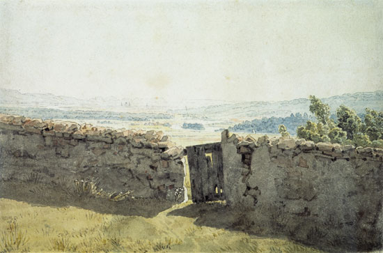 Landscape with a tumble-down wall od Caspar David Friedrich