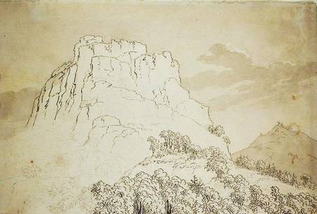 Rocky Hilltop with a Wooded Hill in front (pencil, pen and w/c wash on od Caspar David Friedrich