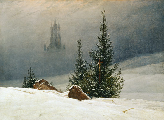 Zimní krajina s kostelem od Caspar David Friedrich