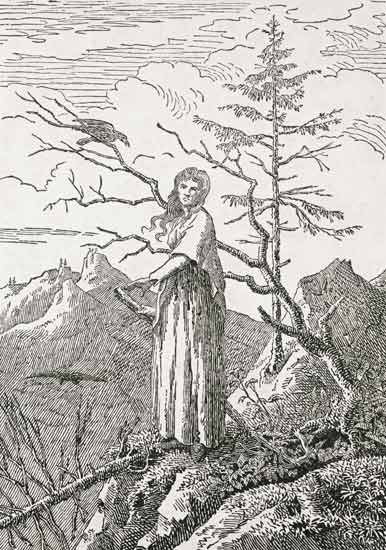 Woman with a Raven, on the Edge of a Precipice od Caspar David Friedrich