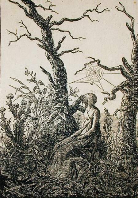 The Woman with a Spider's Web in the middle of Leafless Trees od Caspar David Friedrich