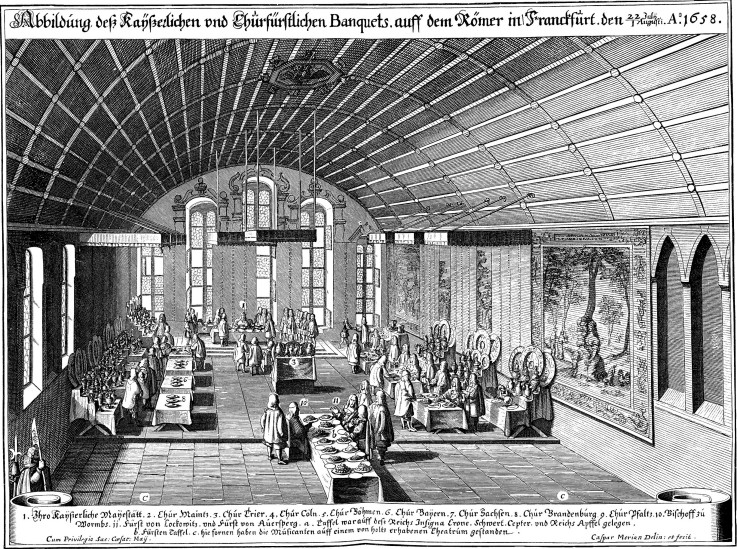 Banquet in the Römer in Frankfurt a.M. on August 1, 1658 in celebration of Emperor Leopold I od Caspar Merian