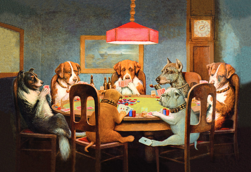 Passing the Ace Under the Table (Dog Poker) od Cassius Marcellus Coolidge