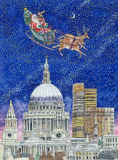 Father Christmas Flying over London (w/c on paper)  od Catherine  Bradbury