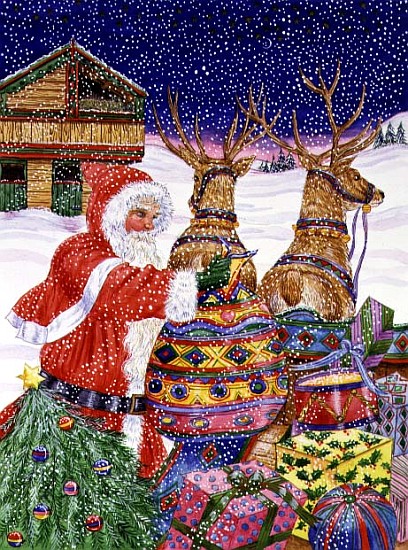 Father Christmas Loading his Sleigh (w/c on paper)  od Catherine  Bradbury
