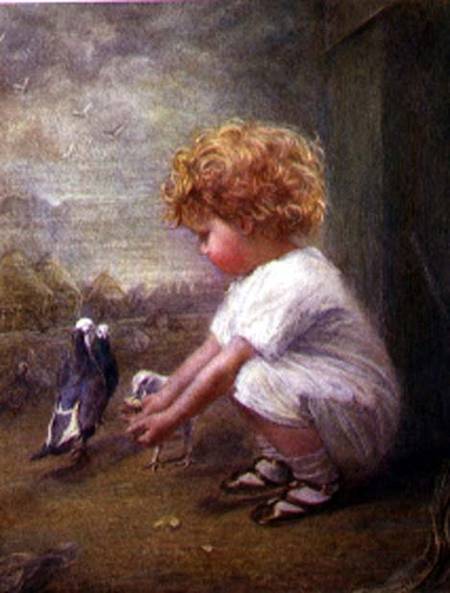 Little Girl feeding Pigeons od Catherine P. Brooker