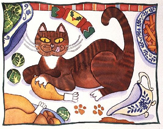 Christmas Cat and the Turkey  od Cathy  Baxter