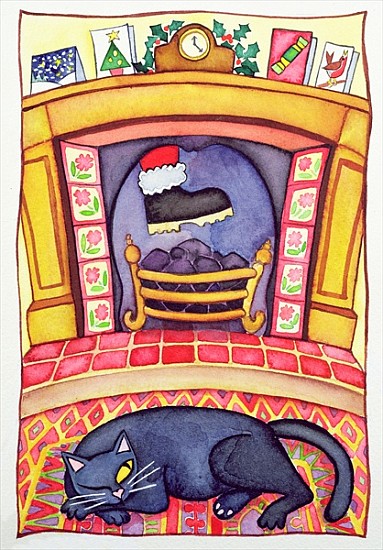 Santa Arriving Down the Chimney  od Cathy  Baxter