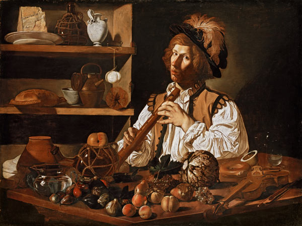Interior with a Still Life and a Young Man Holding a Recorder od Cecco de Caravaggio