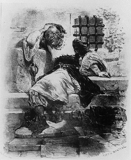 The Man in the Iron Mask in his Prison, illustration for the opera Adrien Boieldieu and E. Barateau od Celestin Francois Nanteuil