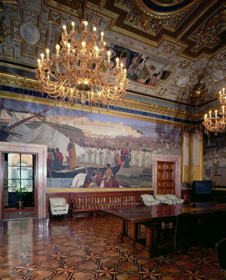 The 'Sala Maccari' (Maccari Room) richly decorated with gilt stucco and scenes from Roman history, d od Cesare Maccari