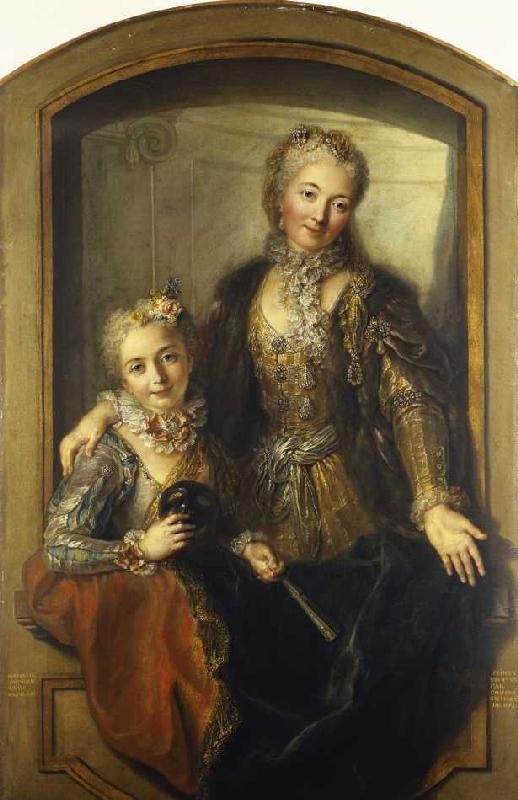 Madame Dupille mit ihrer Tochter in Abendroben od Charles Antoine Coypel