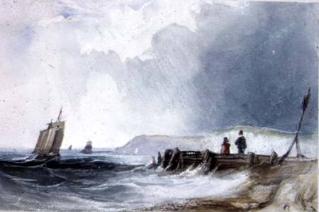 Coast Scene, with boats and wooden jetty od Charles Bentley