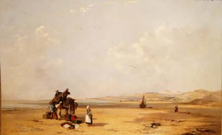 Fishermen unloading their catch on the beach in Cardigan Bay od Charles Branwhite