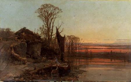 Landscape with a Ruined Cottage at Sunset od Charles Brooke Branwhite