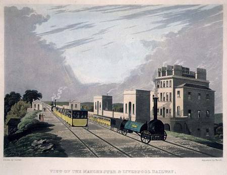 View of the Manchester and Liverpool Railway, taken at Newton, 1825, engraved by Havell od Charles Calvert
