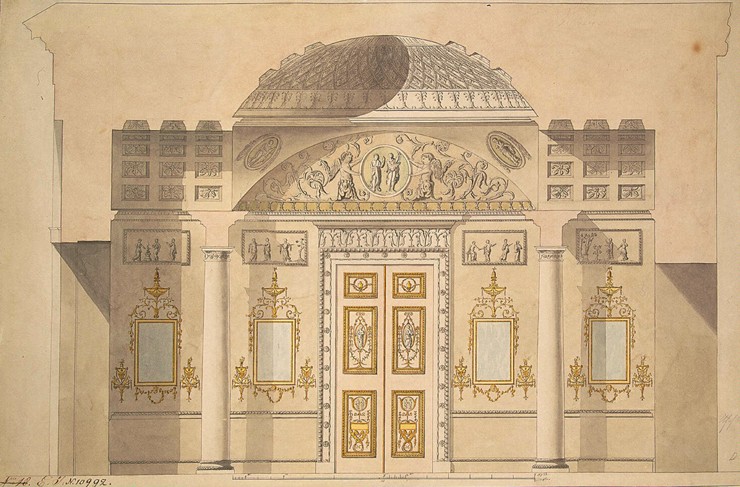 Elevation of the Mirror Wall in the Jasper Study of the Agate Pavilion at Tsarskoye Selo od Charles Cameron