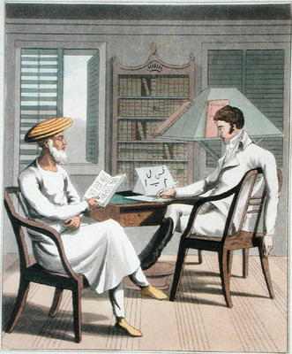 A European Gentleman with his Moonshee, or Native Professor of Languages, plate 1 from 'The European od Charles D'Oyly