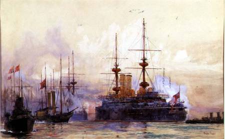 The Prince George at Spithead. The Naval Requiem of Queen Victoria od Charles Edward Dixon
