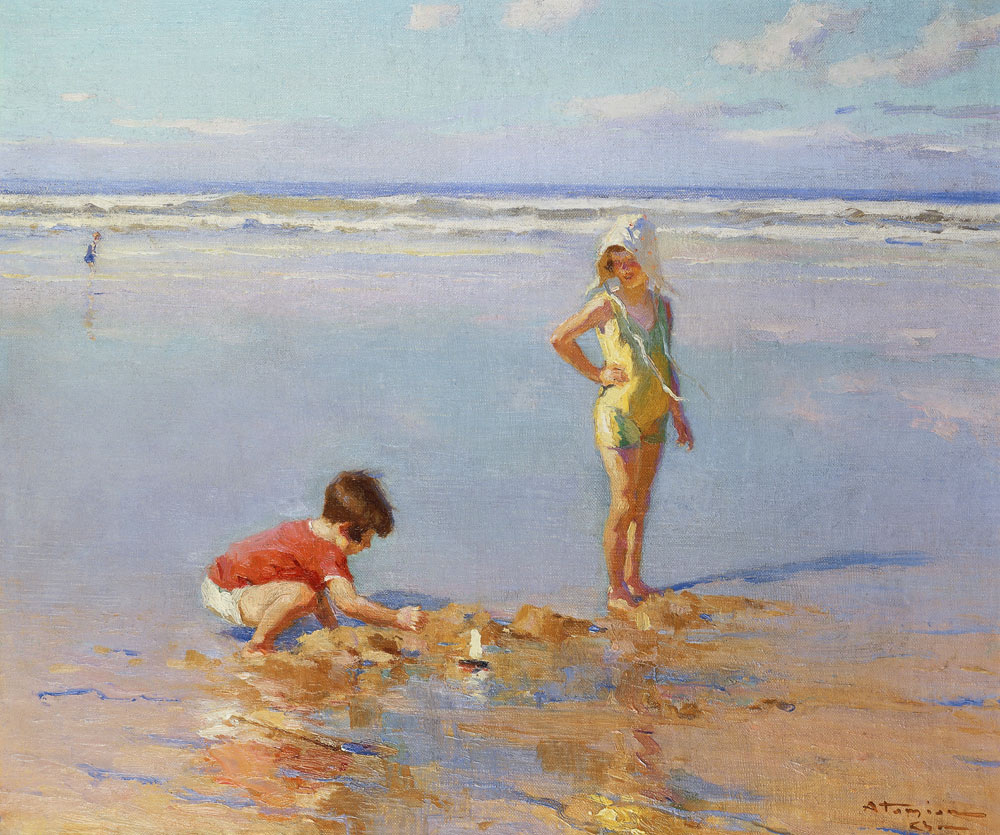 Kinder spielen am Strand od Charles Garabed Atamian