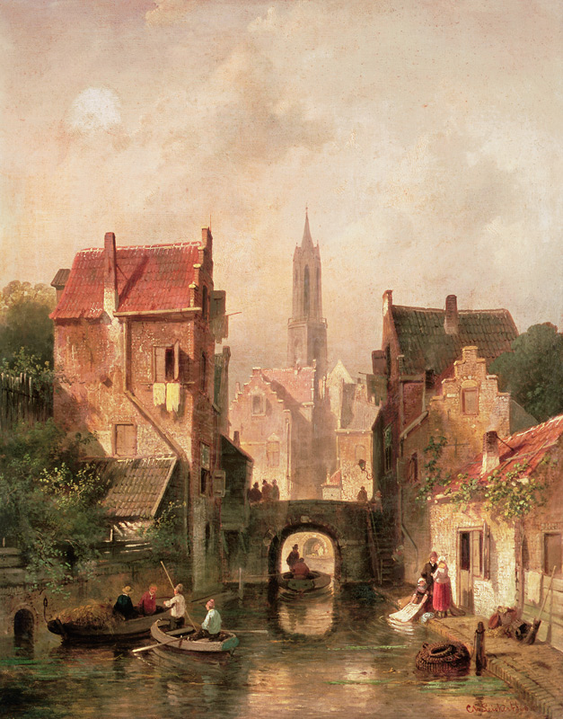 A Dutch canal scene od Charles Henri Joseph Leickert