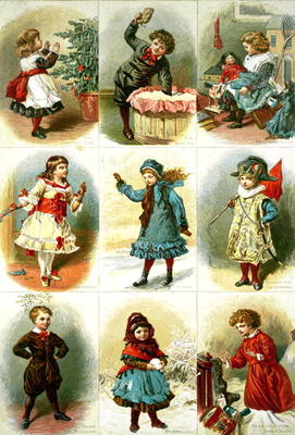 Christmas cards depicting various children's activities, pub. by Leighton Bros., 1882 (engraving) od Charles J. Staniland