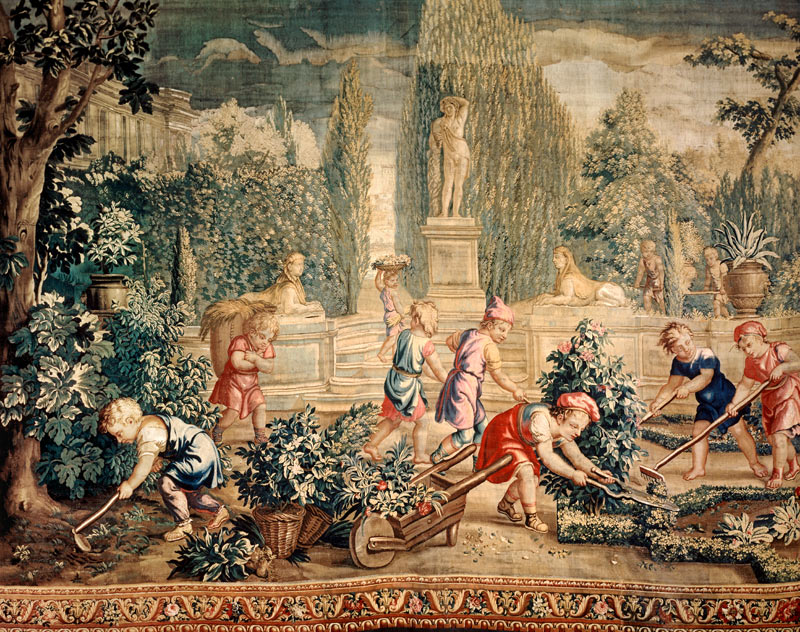 Boys as gardeners / Tapestry C18 od Charles Le Brun