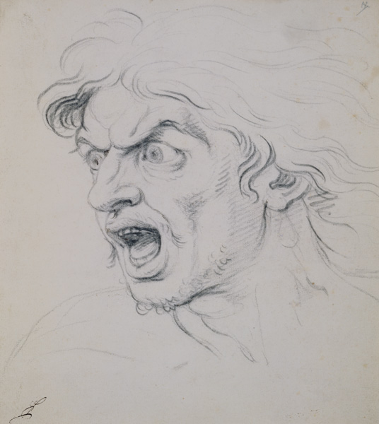 The head of a man screaming in terror, a study for the figure of Darius in 'The Battle of Arbela' od Charles Le Brun