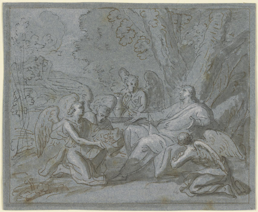Christus von vier Engeln bedient od Charles Le Brun