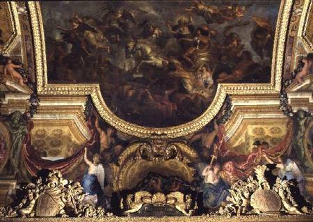 Passage on the Rhine in the Presence of the Enemies 1672, Ceiling Painting from the Galerie des Glac od Charles Le Brun