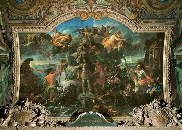 King Louis XIV (1638-1715) taking up Arms on Land and on Sea in 1672, Ceiling Painting from the Gale od Charles Le Brun