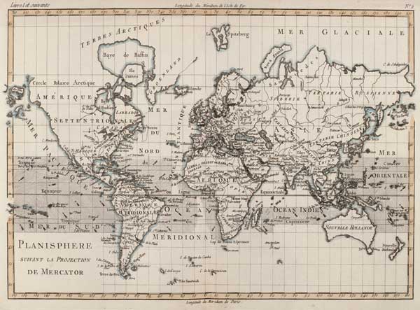 Map of the World using the Mercator Projection, from 'Atlas de Toutes les Parties Connues du Globe T od Charles Marie Rigobert Bonne