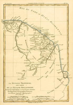 French Guyana, with part of Dutch Guyana, from 'Atlas de Toutes les Parties Connues du Globe Terrest od Charles Marie Rigobert Bonne