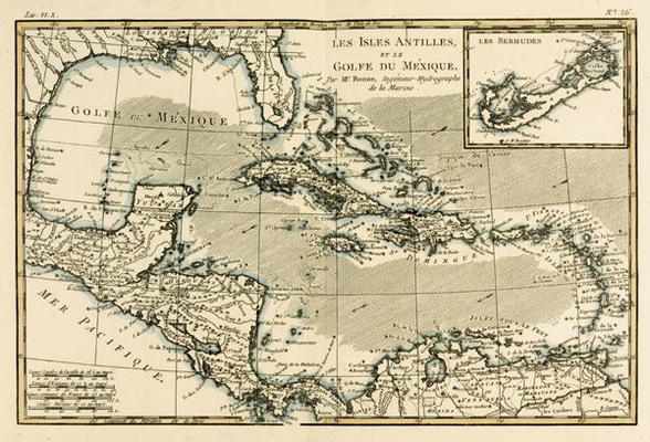 The Antilles and the Gulf of Mexico, from 'Atlas de Toutes les Parties Connues du Globe Terrestre' b od Charles Marie Rigobert Bonne
